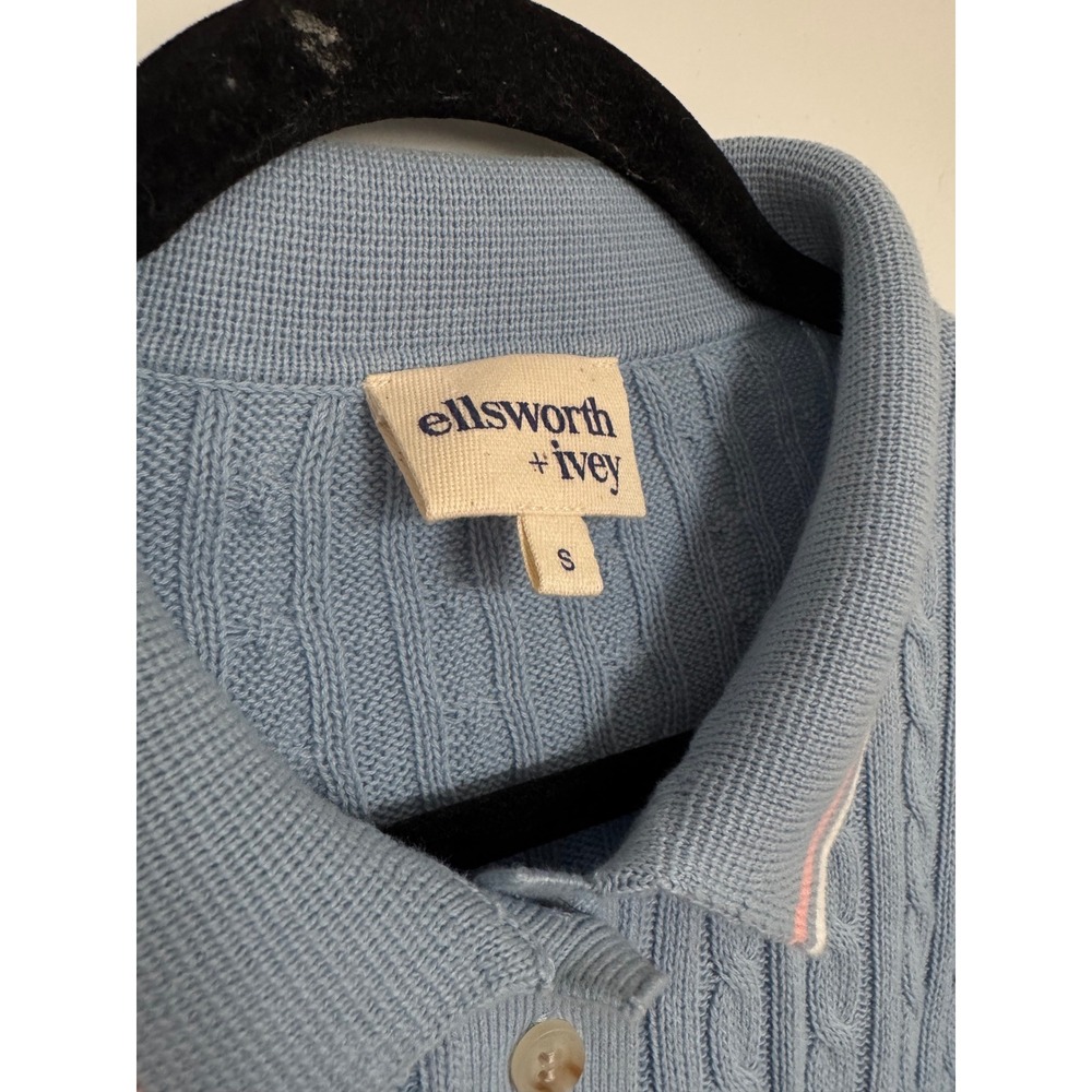 Ellsworth + Ivey Womens Blue Cable Knit Polo Sweater Preppy Old Money Size S - Picture 3 of 6